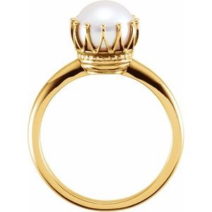 14K Yellow Cultured White Freshwater Pearl Crown Ring