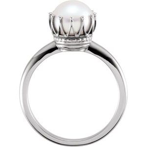 Sterling Silver Cultured White Freshwater Pearl Crown Ring