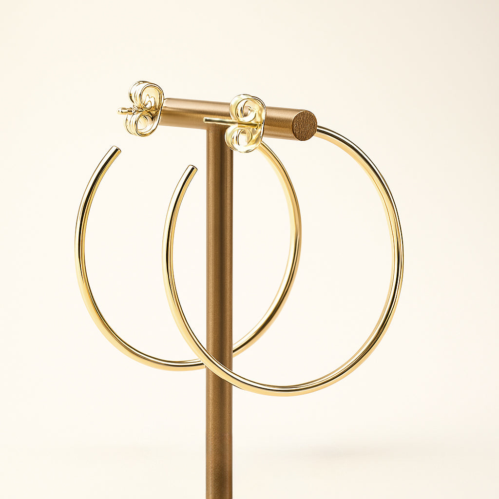 9K Yellow Gold Stud Hoop Earrings 30mm