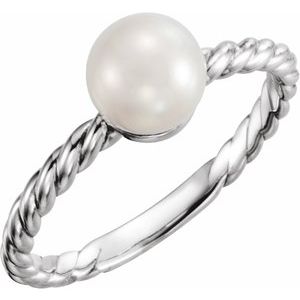 Sterling Silver 5.5-6 mm Cultured White Freshwater Pearl Ring