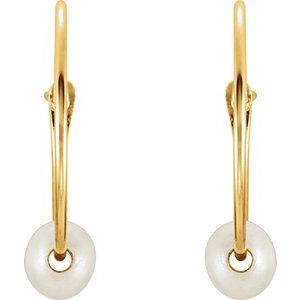 14K Yellow Cultured White Freshwater Pearl Youth Huggie Earrings