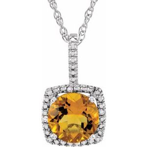 Sterling Silver 7 mm Natural Citrine & 0.015 CTW Natural Diamond 45cm Necklace