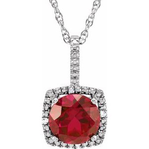 Sterling Silver 7 mm Lab-Grown Ruby & .015 CTW Natural Diamond 18" Necklace