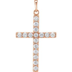 14K Rose 1ct Natural Diamond Cross Pendant