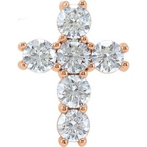 14K Rose 1.4ct Natural Diamond Cross Pendant