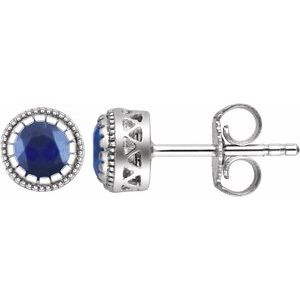 14K White Natural Blue Sapphire Stud Earrings