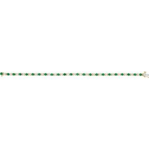 14K Yellow Gold Natural Emerald & 2.3 CTW Natural Diamond Line 18cm  Bracelet
