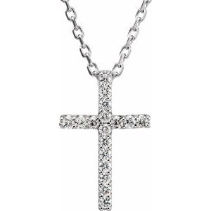 14K White .06 CTW Natural Diamond Petite Cross 16" Necklace