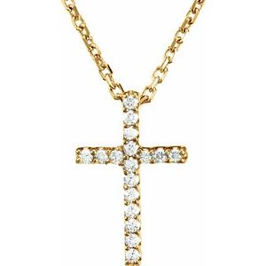 14K Yellow .06 CTW Natural Diamond Petite Cross 16" Necklace