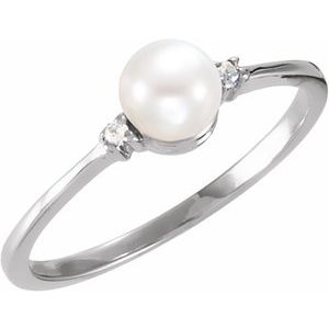 Platinum Cultured White Freshwater Pearl & .025 CTW Natural Diamond Ring