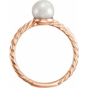 Rose Gold 5.5-6 mm Cultured White Freshwater Pearl Ring