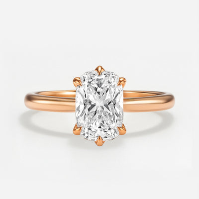 The Aurelia Ring – Elongated Cushion Diamond Six-Claw Solitaire with Tulip Basket & Vintage Gallery