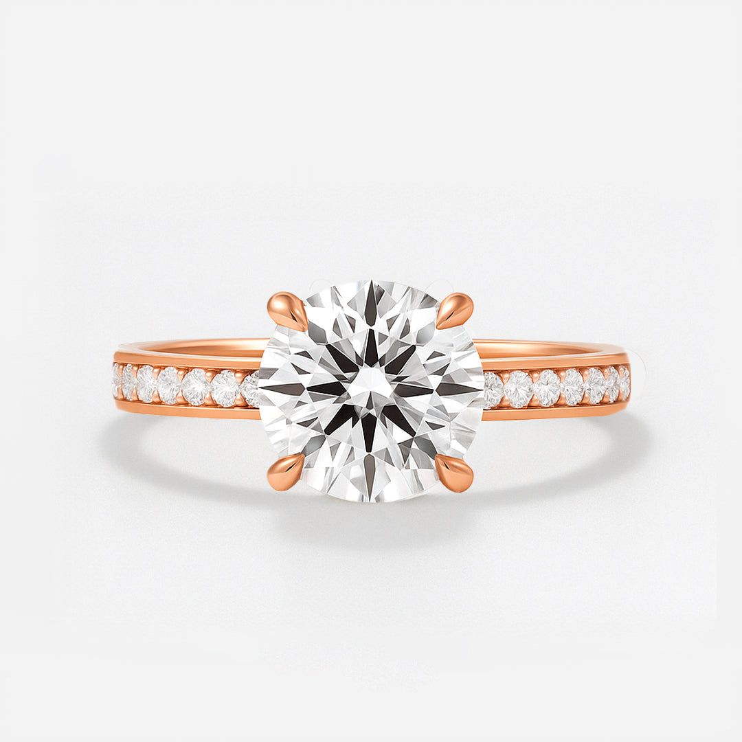 The Riviera Ring – Round Solitaire with Channel-Set Band and Vintage Detail