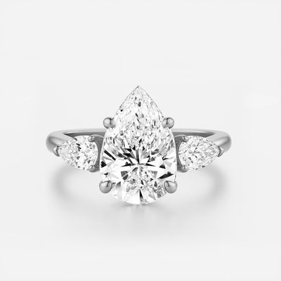 The Alexandra Ring - Lab Grown Diamond Trilogy With Pear Side Stones