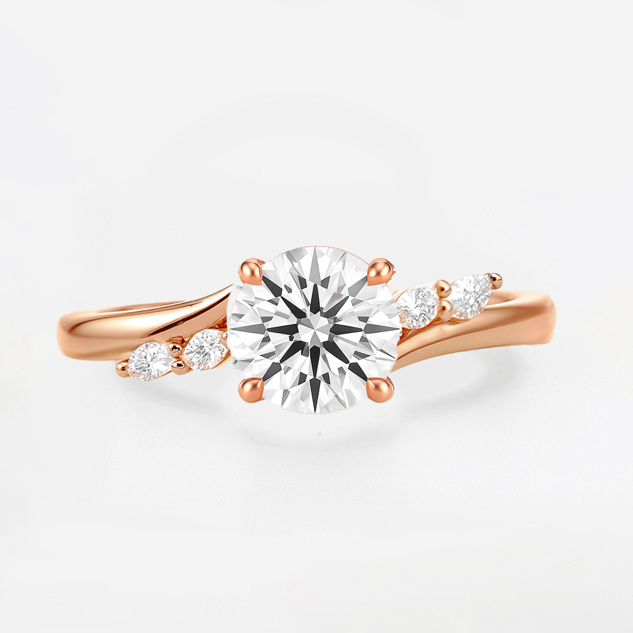 The Melanie Ring - Round Diamond with Marquise Accents