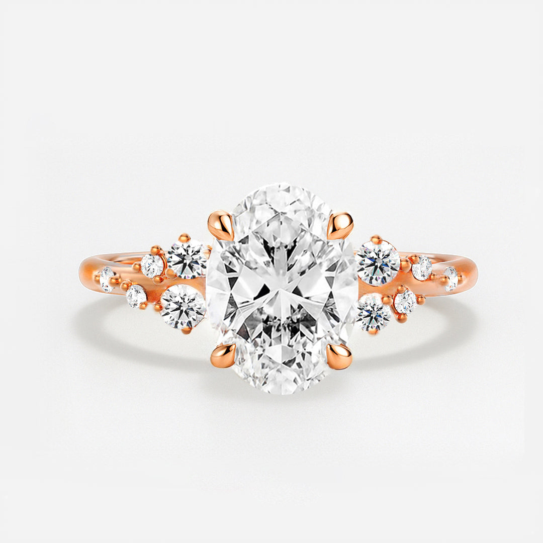 The Maria Ring -  Oval Lab Grown Diamond with Round Brilliant Accents