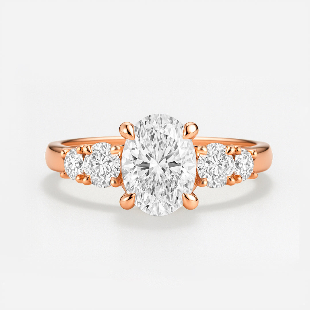 The Valerie Ring - Oval Cut Diamond with Side Stones
