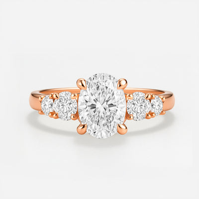 The Valerie Ring - Oval Cut Diamond with Side Stones