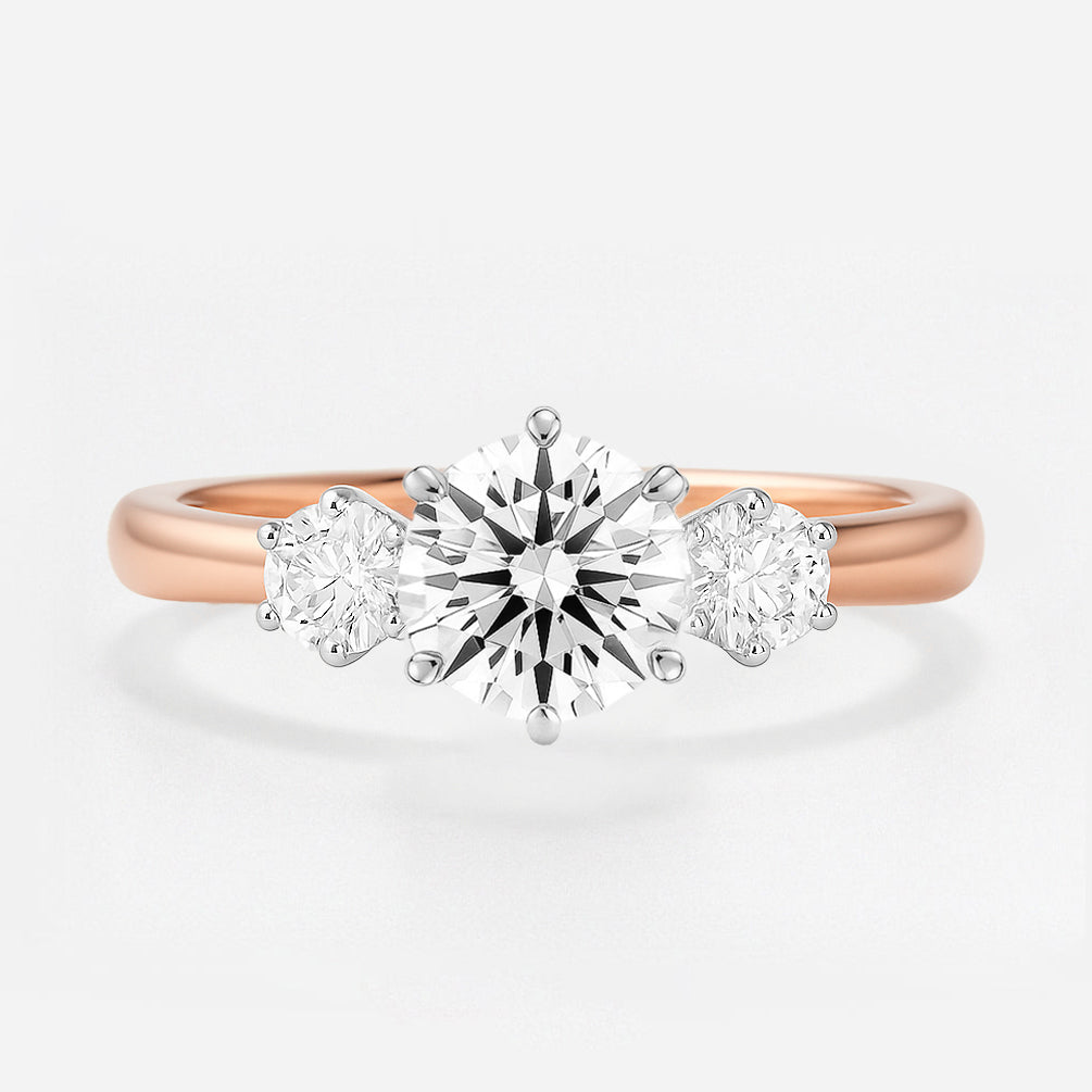 The Zoe Ring - Trilogy With Round Side Stones (6-claw)