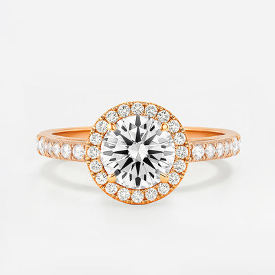 The Juliana Ring – Diamond Halo Solitaire with Pavé Shoulders