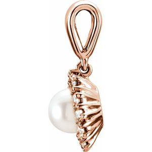 14K Rose Cultured White Freshwater Pearl & 1/3 CTW Natural Diamond Pendant