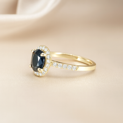 The Rosalie Ring – Diamond Halo Solitaire with Pavé Shoulders