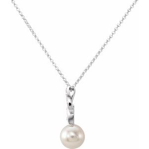 14K White Freshwater White Cultured Pearl & .08 CTW Natural Diamond 18" Necklace