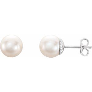 Sterling Silver 8-8.5 mm Cultured White Freshwater Pearl Earrings