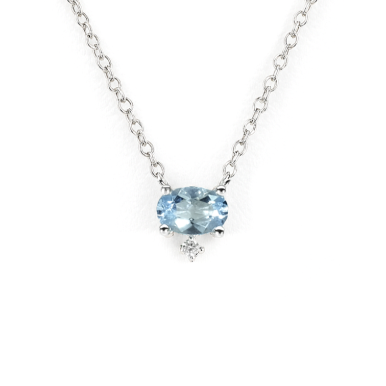 14K White Gold Aquamarine & Diamond Pendant