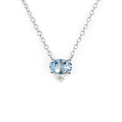 14K White Gold Aquamarine & Diamond Pendant