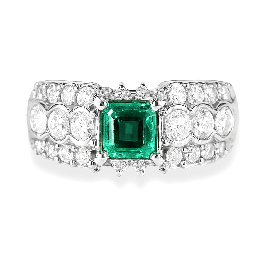 Platinum Emerald & Diamond Ring