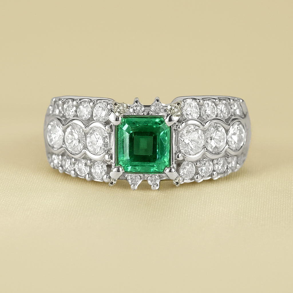 Platinum Emerald & Diamond Ring
