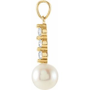 14K Yellow Cultured White Freshwater Pearl & 1/4 CTW Natural Diamond Pendant