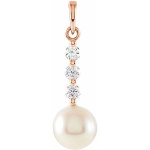 14K Rose Cultured White Freshwater Pearl & 1/4 CTW Natural Diamond Pendant