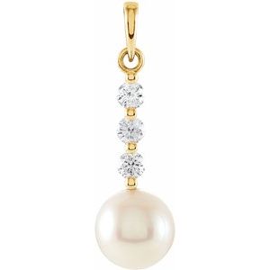 14K Yellow Cultured White Freshwater Pearl & 1/4 CTW Natural Diamond Pendant