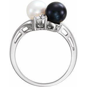 14K White Cultured Black & White Akoya Pearl & 1/10 CTW Natural Diamond Ring