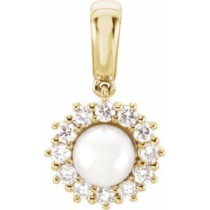 14K Yellow Cultured White Freshwater Pearl & 1/3 CTW Natural Diamond Pendant