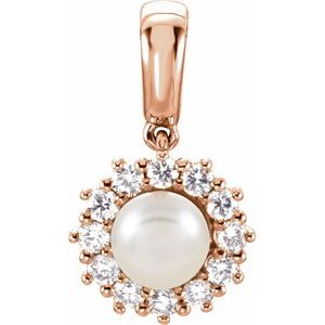 14K Rose Cultured White Freshwater Pearl & 1/3 CTW Natural Diamond Pendant