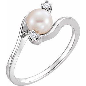 14K White Akoya Cultured Pearl & .04 CTW Diamond Bypass Ring