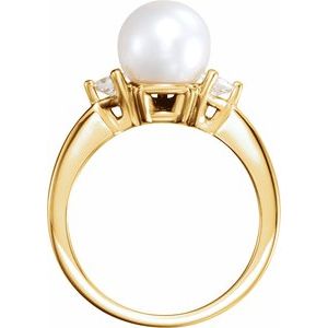 14K Yellow Cultured White Akoya Pearl & 1/4 CTW Natural Diamond Ring