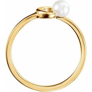 14K Yellow Cultured White Freshwater Pearl Crescent Moon Ring