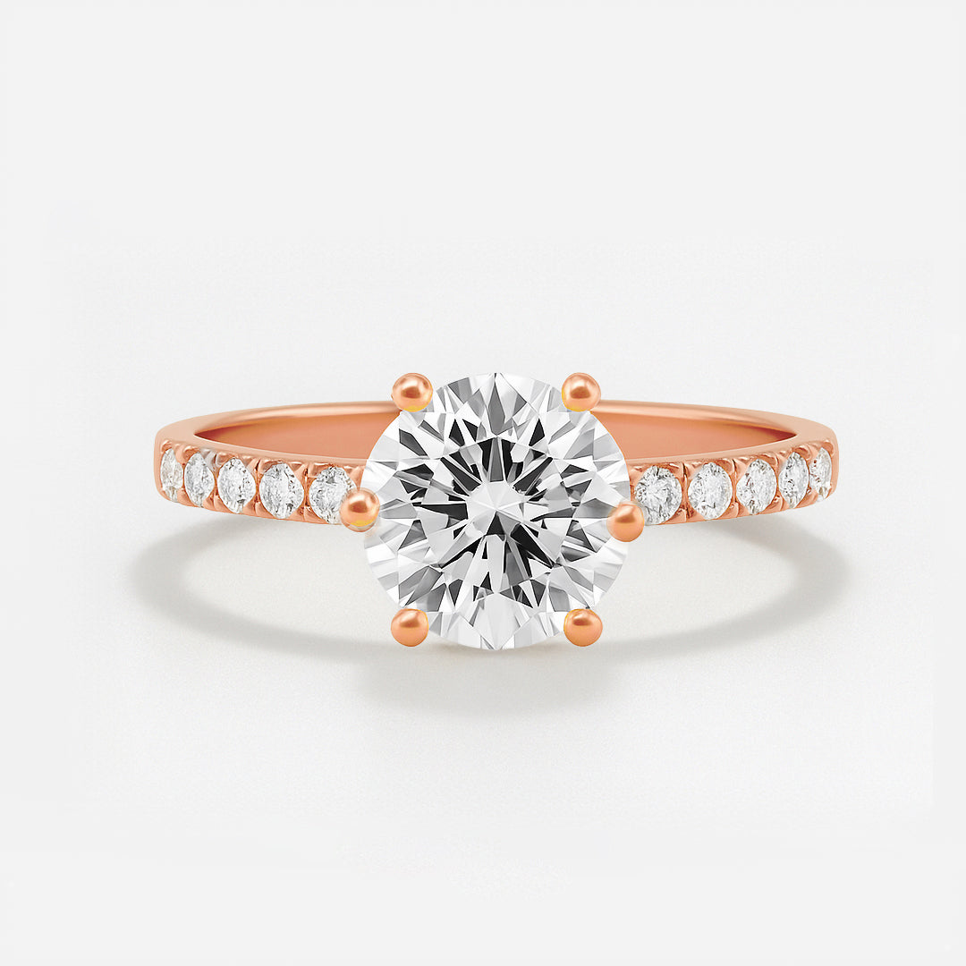 The Vera Ring - Lab Grown Diamond with 6-claws and Fine Pave Band