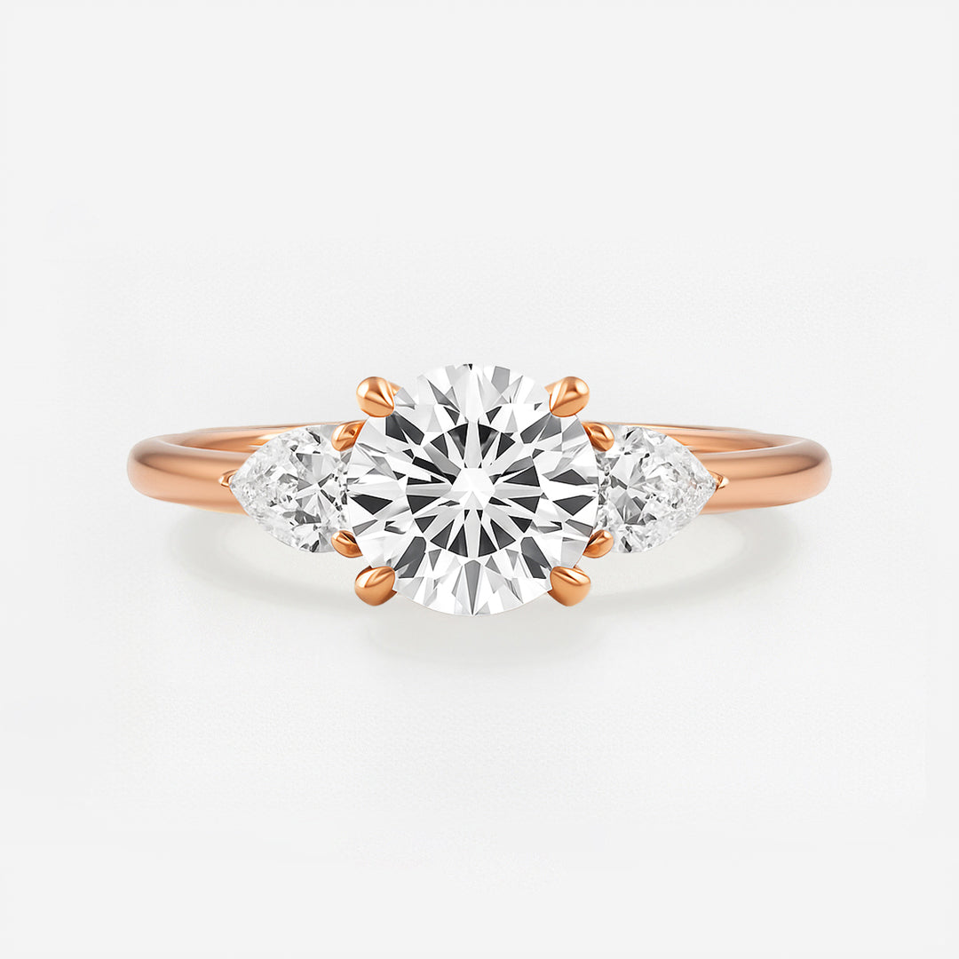 The Alexandra Ring - Lab Grown Diamond Trilogy With Pear Side Stones