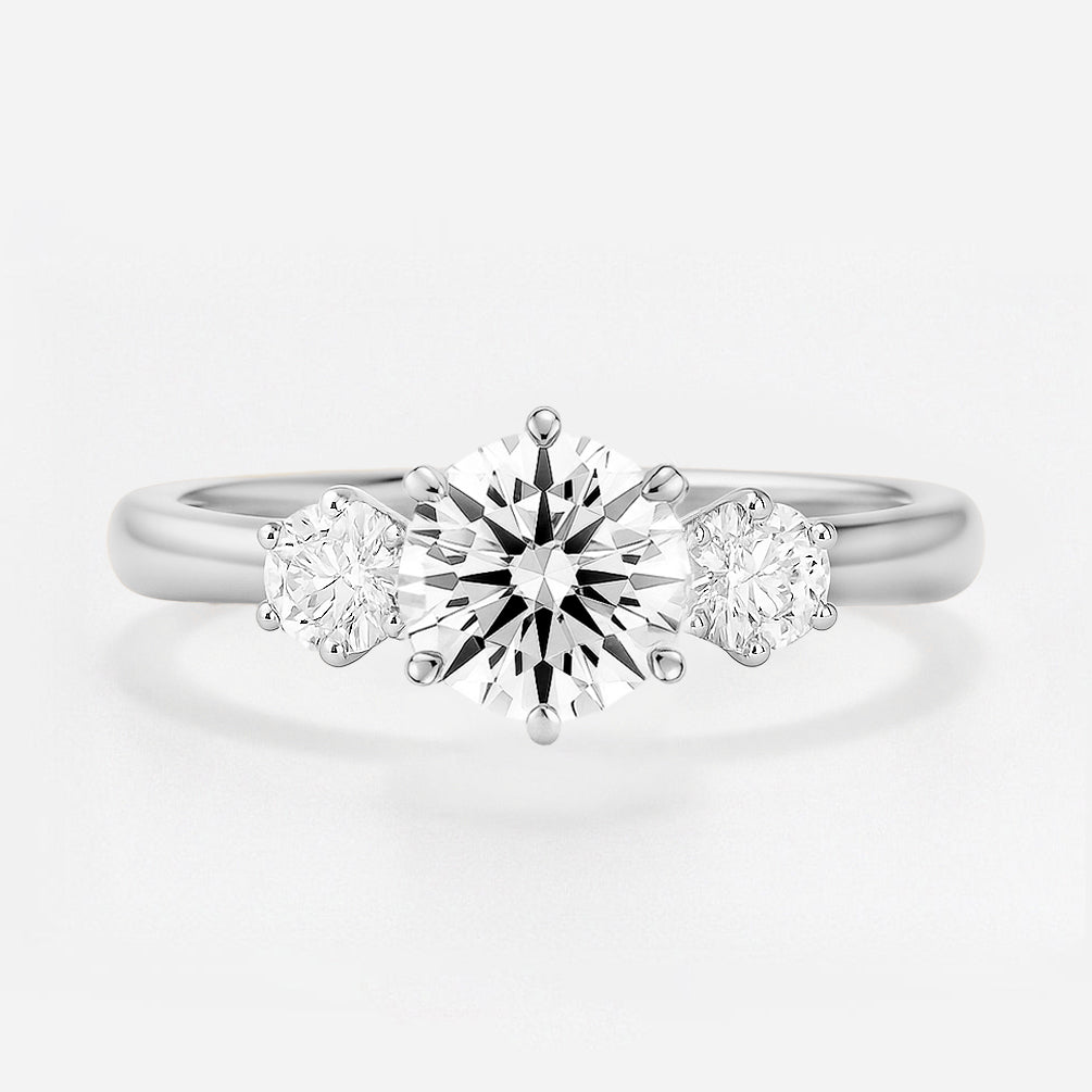 The Zoe Ring - Trilogy With Round Side Stones (6-claw)