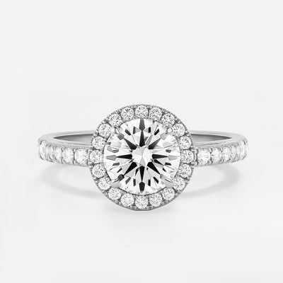 The Juliana Ring – Diamond Halo Solitaire with Pavé Shoulders