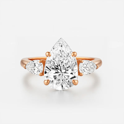 The Alexandra Ring - Lab Grown Diamond Trilogy With Pear Side Stones