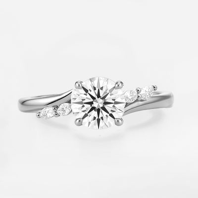 The Melanie Ring - Round Diamond with Marquise Accents