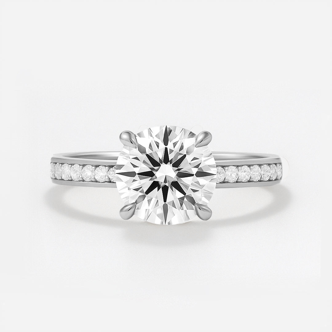 The Riviera Ring – Round Solitaire with Channel-Set Band and Vintage Detail