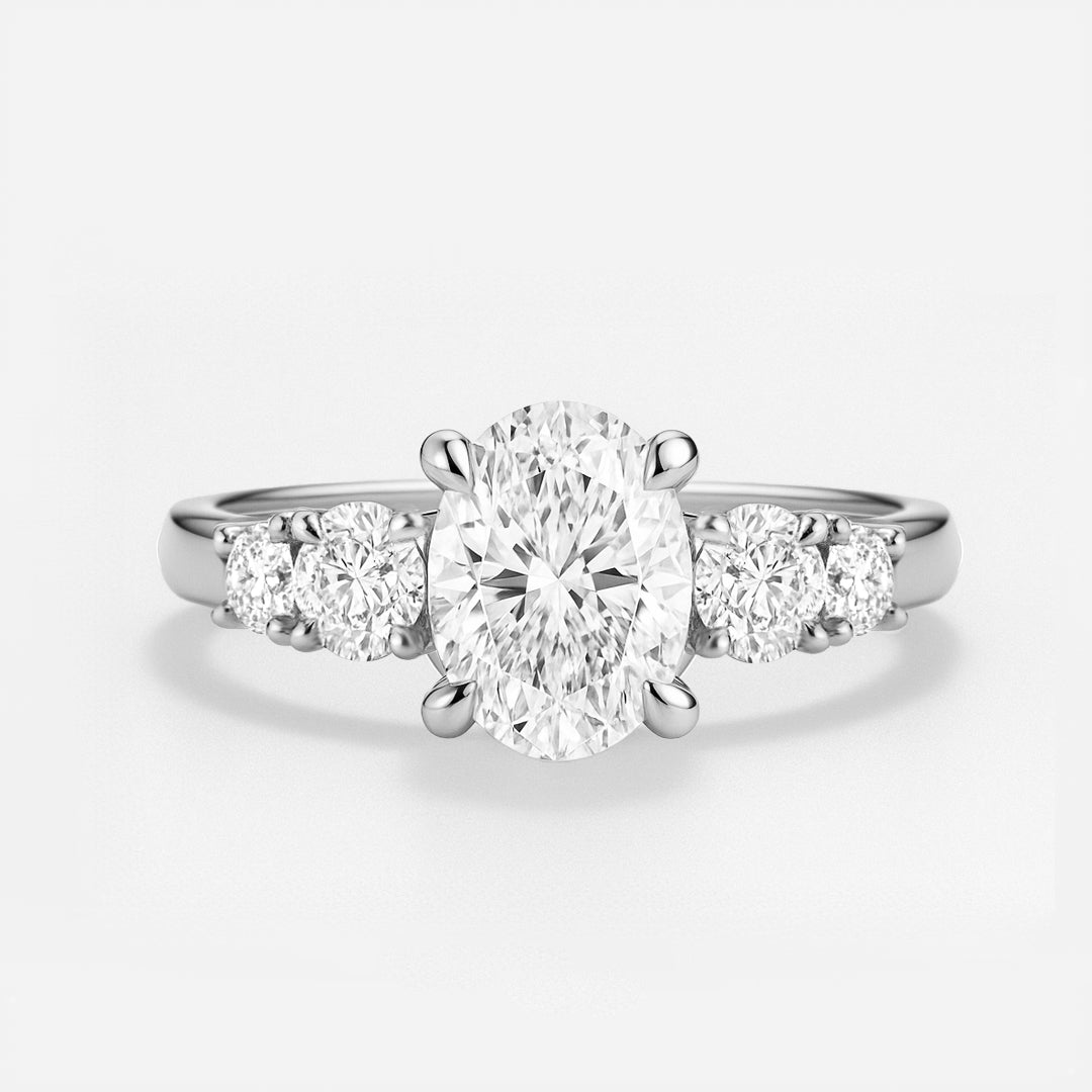 The Valerie Ring - Oval Cut Diamond with Side Stones