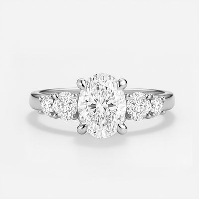 The Valerie Ring - Oval Cut Diamond with Side Stones